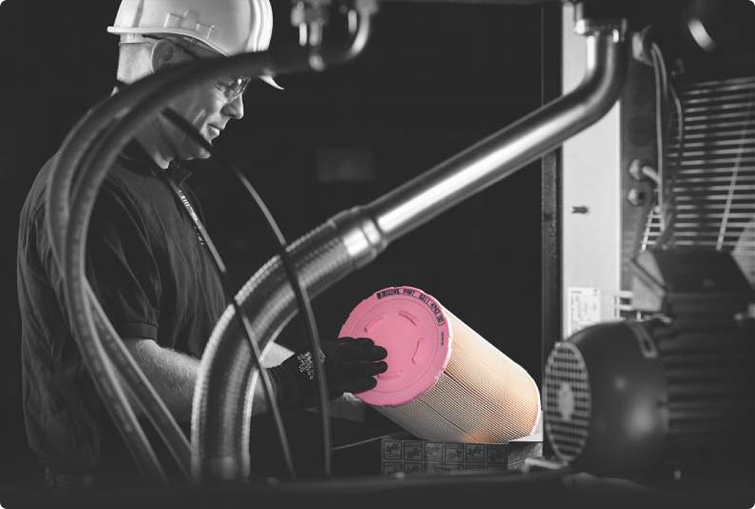 Monochromatic image of a man working in a factory